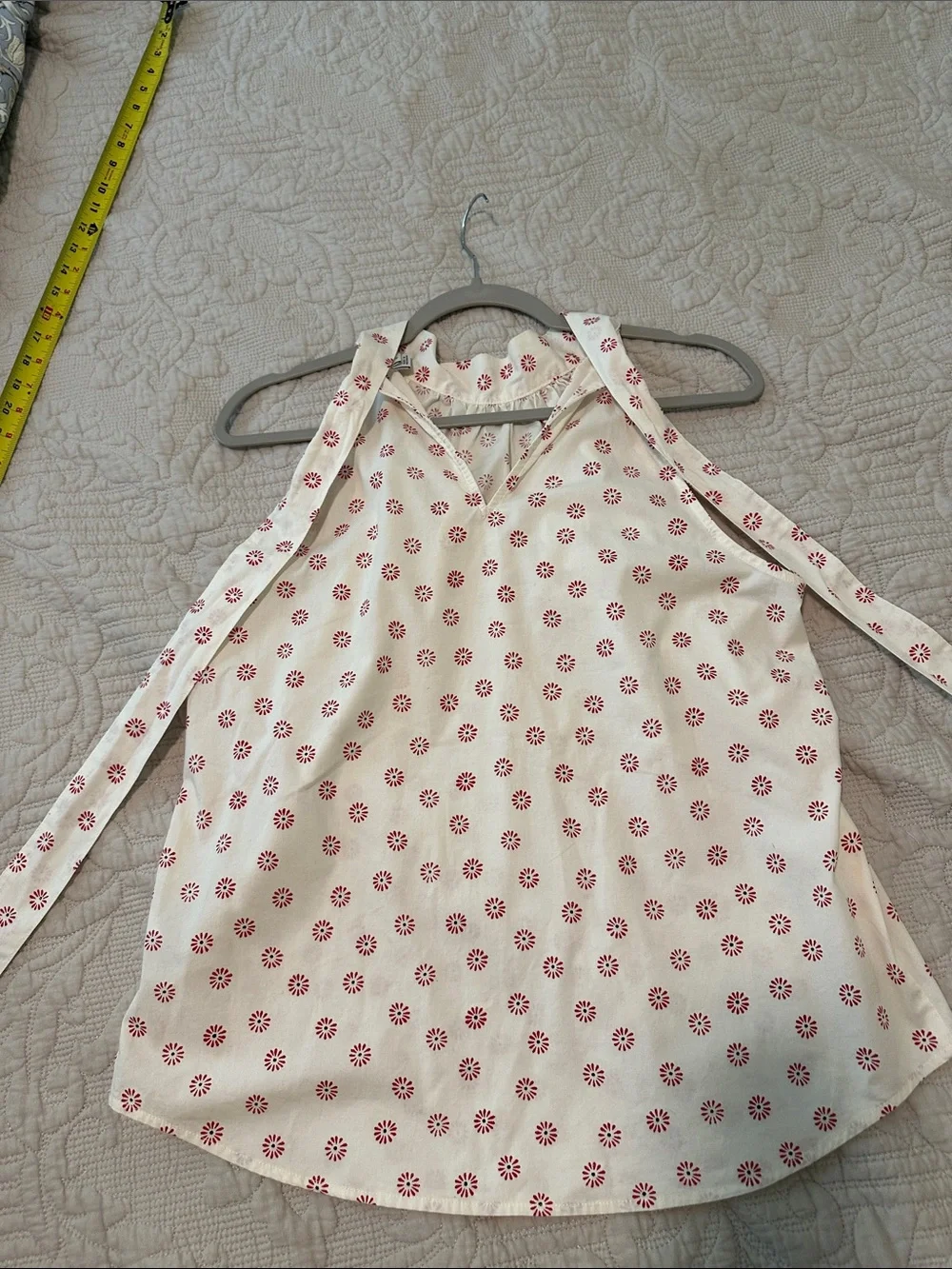 J. Crew Cream Halter shirt with Red Daisy Print size 6